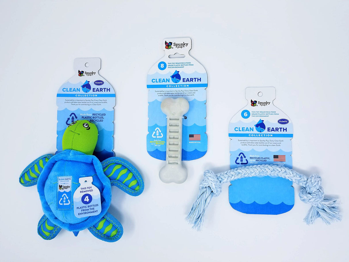 Spunky Pup Clean Earth Recycled Rope Dog Toy | Made in USA | Made from 100% Recycled Water Bottles, Small, Blue, (7121)