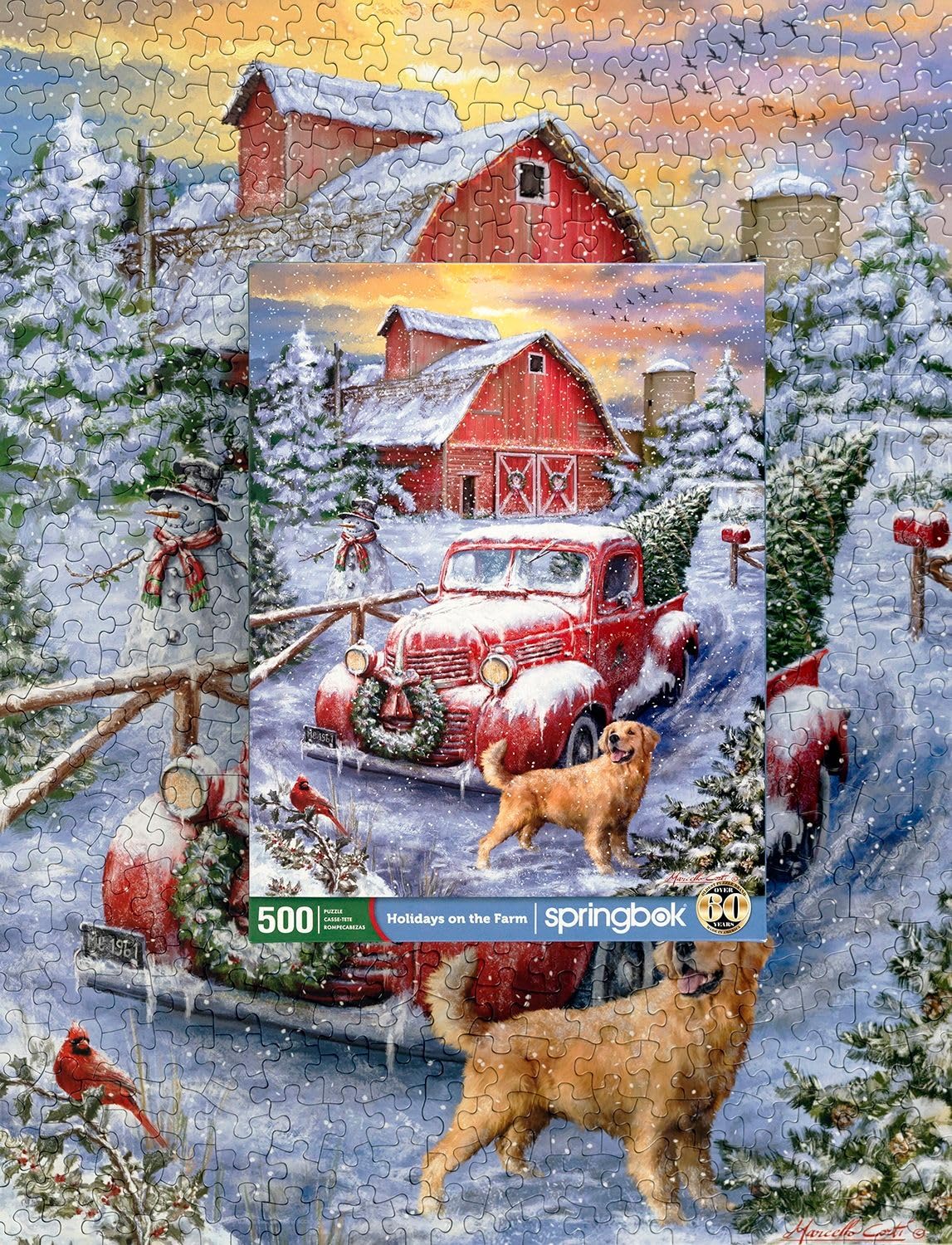 Springbok's Holidays on The Farm 500 Piece Jigsaw Puzzle Features A Nostalgic Winter Themed Puzzle for The Holidays