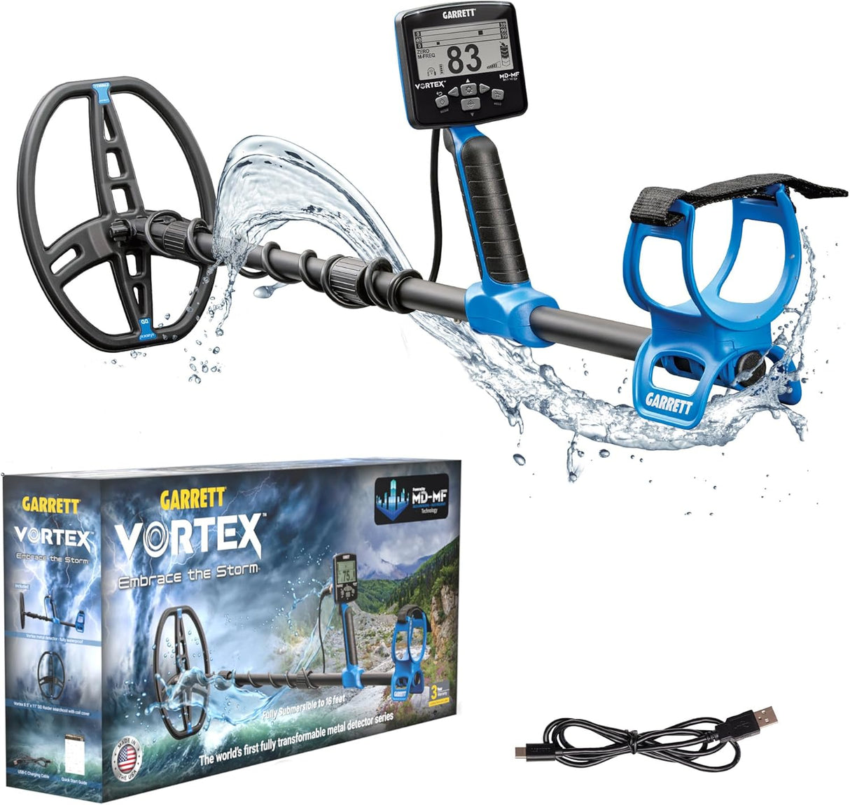 Garrett Vortex VX9 - Metal Detector for Adults Professional - MD-MF Technology - Waterproof to 16 ft, 8.5” x 11” Searchcoil, 7 Frequency Options, Three-Tiered Target ID Scales - Weighs 2.9 Pounds