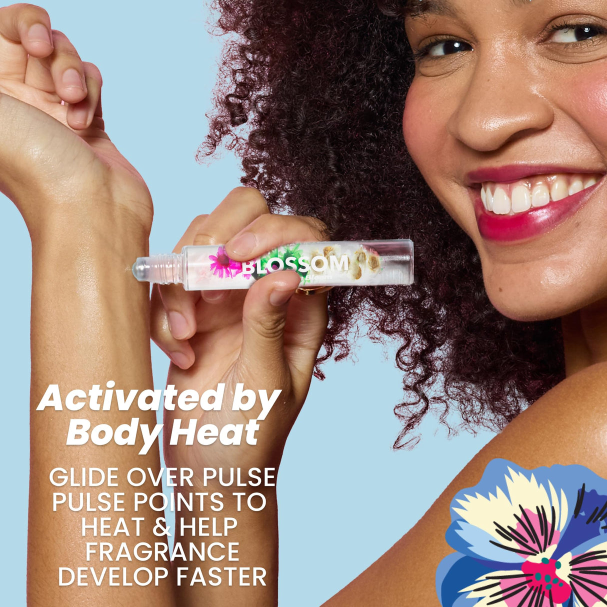 Blossom Roll on Perfume Oil for Women, Alcohol Free Rollerball Perfume with Essential Oil, Infused with Real Flowers, Made in USA, 0.20 oz (Lemon, Bergamot, Violet, White Musk), Cactus Flower