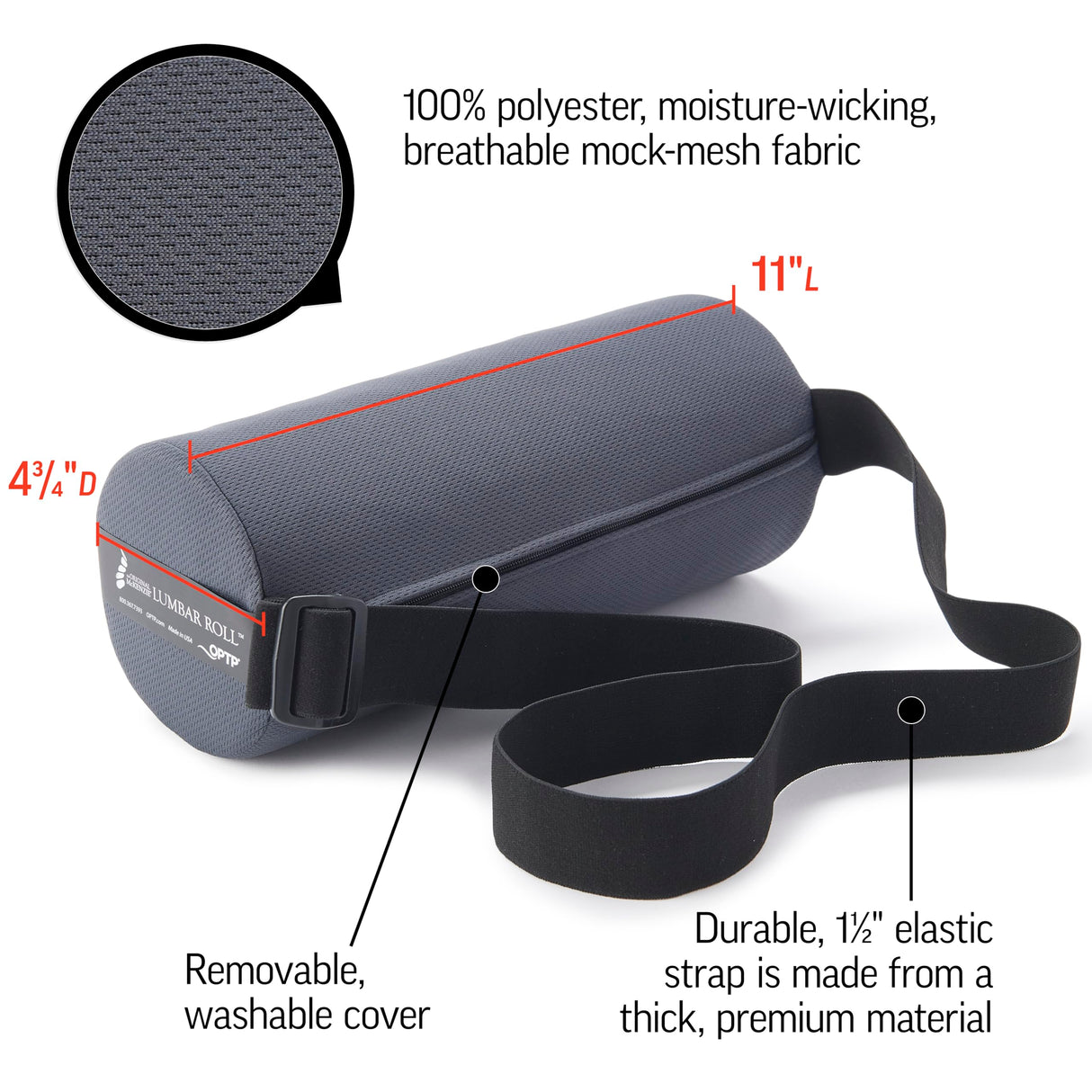 OPTP The Original McKenzie Lumbar Roll – USA-Made Low Back Lumbar Support for Office Chair & Car Seat Back Support Cushion. The Preferred Lumbar Pillow by Physical Therapists - Firm Density