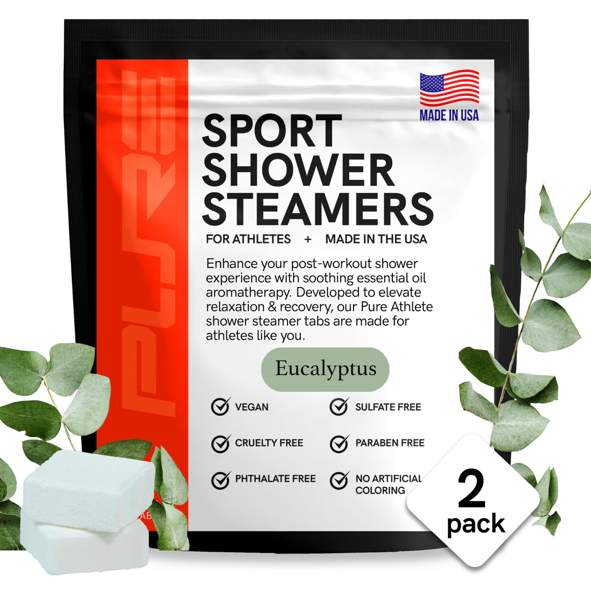 Sport Shower Steamers - Made in USA with Natural Eucalyptus Essential Oil, Sinus Relief, Muscle Recovery for Athletes, Stocking Stuffers, Christmas Gifts for Self Care Relaxation