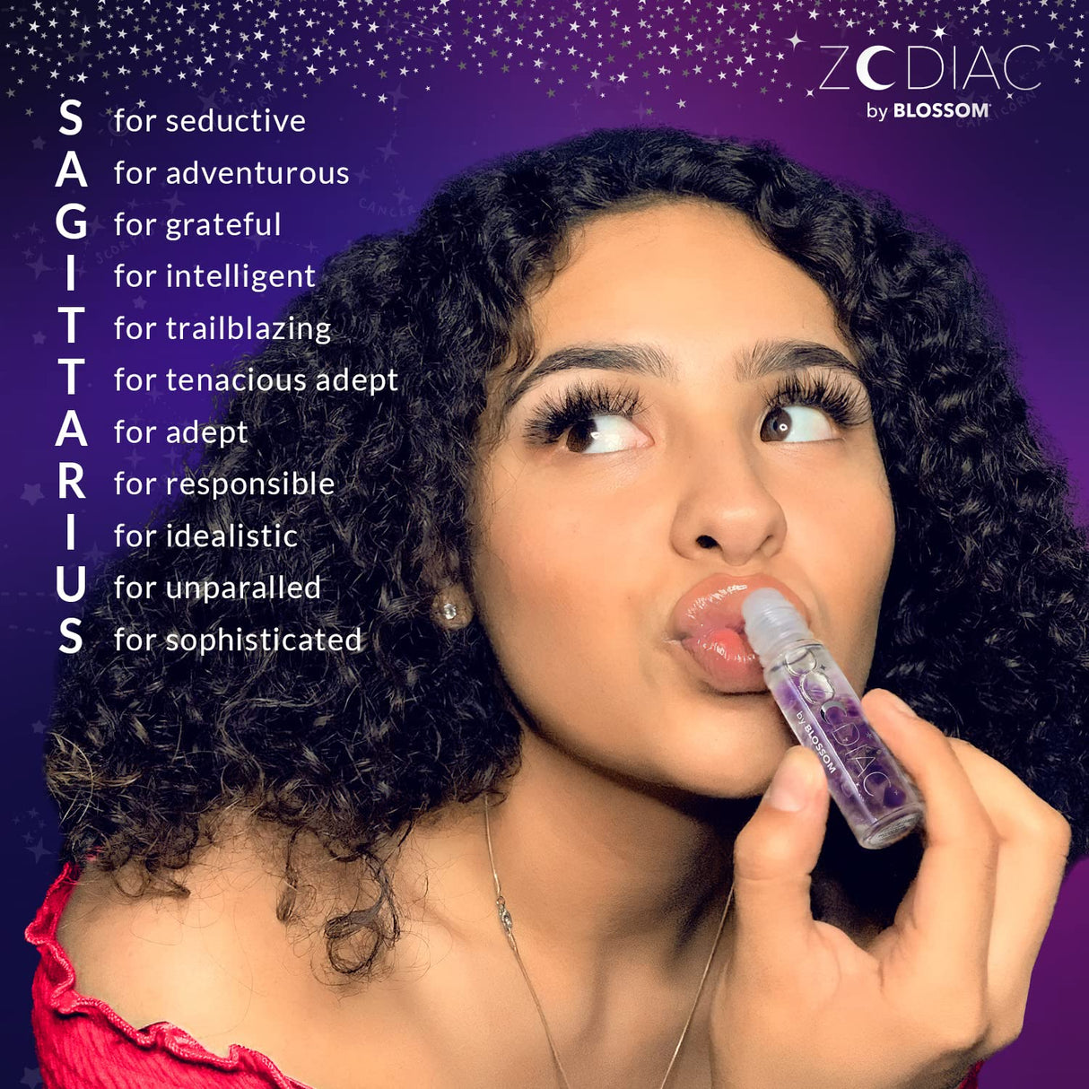 Blossom Zodiac Sign Roll-On Lip Gloss, Vanilla Scented + Moisturizing with Crystals, Made in USA, 0.20 fl. oz./5.9ml, Aquarius