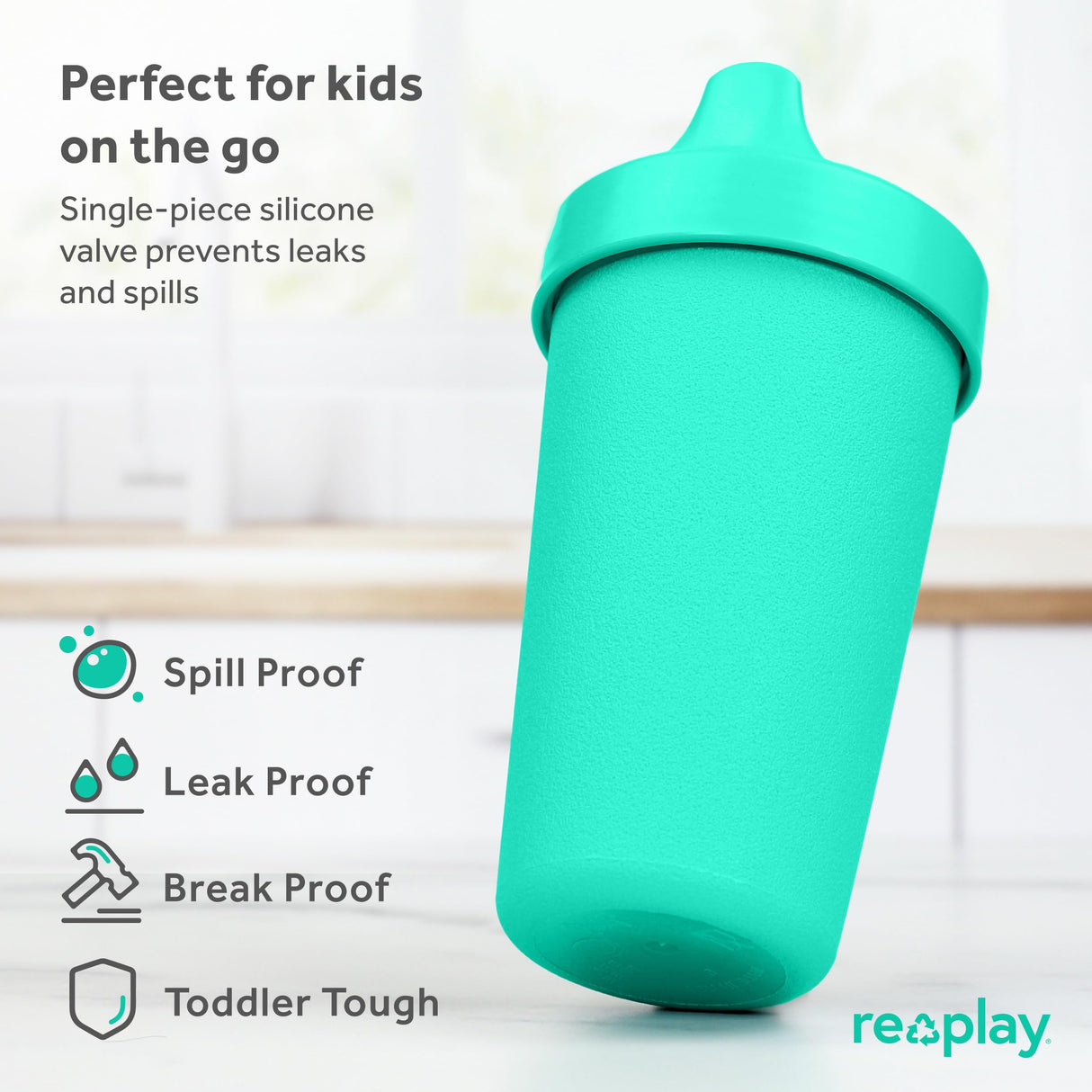 Re-Play Made in USA 10 Oz. Sippy Cups for Toddlers, Pack of 4 - Reusable Spill Proof Cups for Kids, Dishwasher/Microwave Safe - Hard Spout Sippy Cups for Toddlers 3.13" x 6.25", Desert Roses