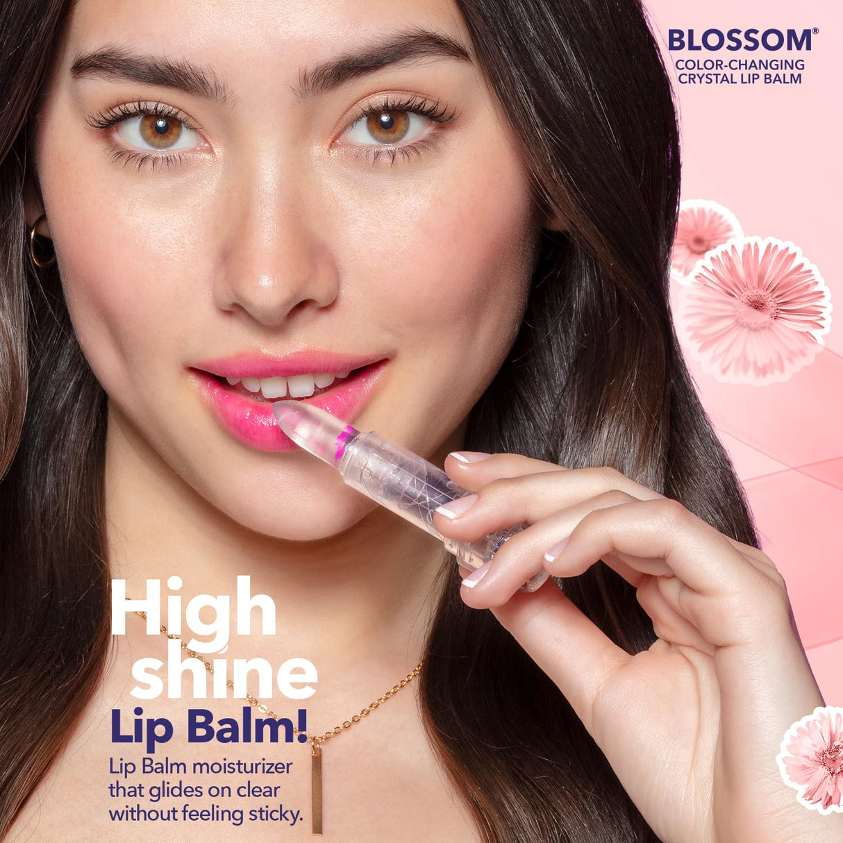 Blossom Moisturizing pH Color Changing Shimmering Lip Balm Sparkle Lip Stain Tint, Infused with Real Flowers, 3g, Electric Pink