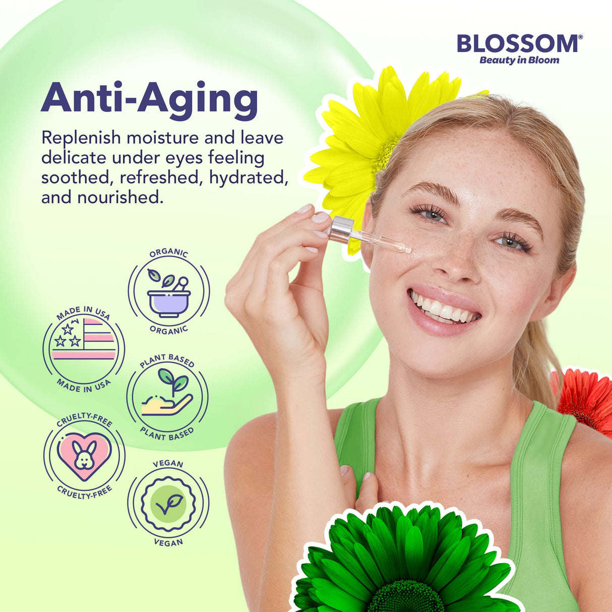 Blossom Unscented All Natural, Vegan, Cruelty Free Face Oil with Vitamin E, Infused with Real Flowers, Made in USA, 1 fl. oz., Spring Bouquet