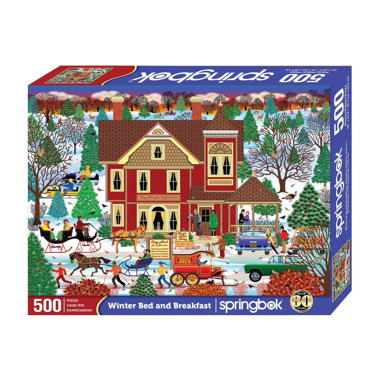 Springbok's Winter Bed and Breakfast 500 Piece Jigsaw Puzzle by Artist Mark Frost Features a Classic Image of Winter Travels