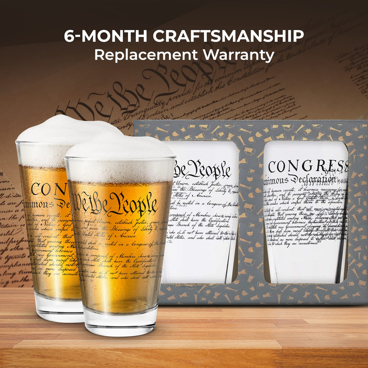 Lucky Shot - Constitution and Declaration of the Independence Whiskey Glass | United States Constitution & We The People | Old Fashioned Rocks Glasses -Set of 2 (11 oz)