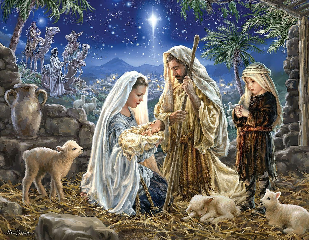 Springbok - Let Us Adore Him - 500 Piece Jigsaw Puzzle Illustration of The Nativity Scene