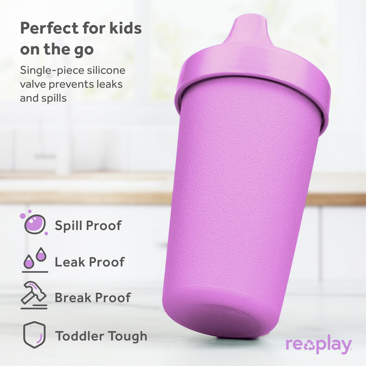 Re-Play Made in USA 10 Oz. Sippy Cups for Toddlers, Pack of 4 - Reusable Spill Proof Cups for Kids, Dishwasher/Microwave Safe - Hard Spout Sippy Cups for Toddlers 3.13" x 6.25", Desert Roses