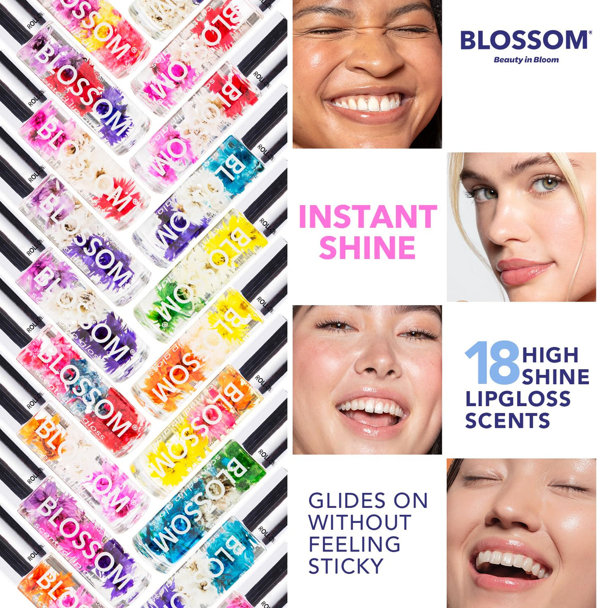 Blossom Scented Roll on Lip Gloss, Infused with Real Flowers, Made in USA, 0.20 fl. oz./5.9ml, Watermelon