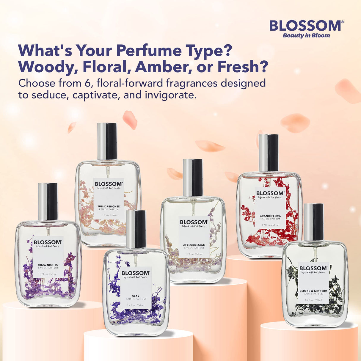 Blossom Unisex Eau De Parfum, Cruelty Free and Vegan Fragrance, Plant-based Perfume Spray, Infused with Real Flowers, Made in USA, 1.7oz, (White Calla Lily, Grapefruit, Sundrenched Flowers), Slay