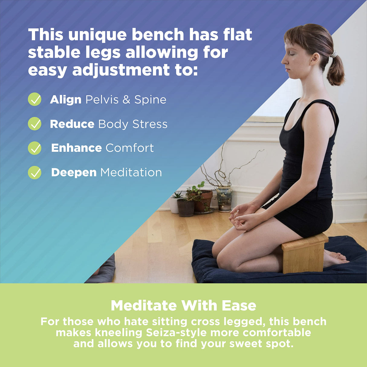 Bamboo Meditation Kneeling Bench - Best Design - New Magnetic Attached Legs - Portable - Ergonomic