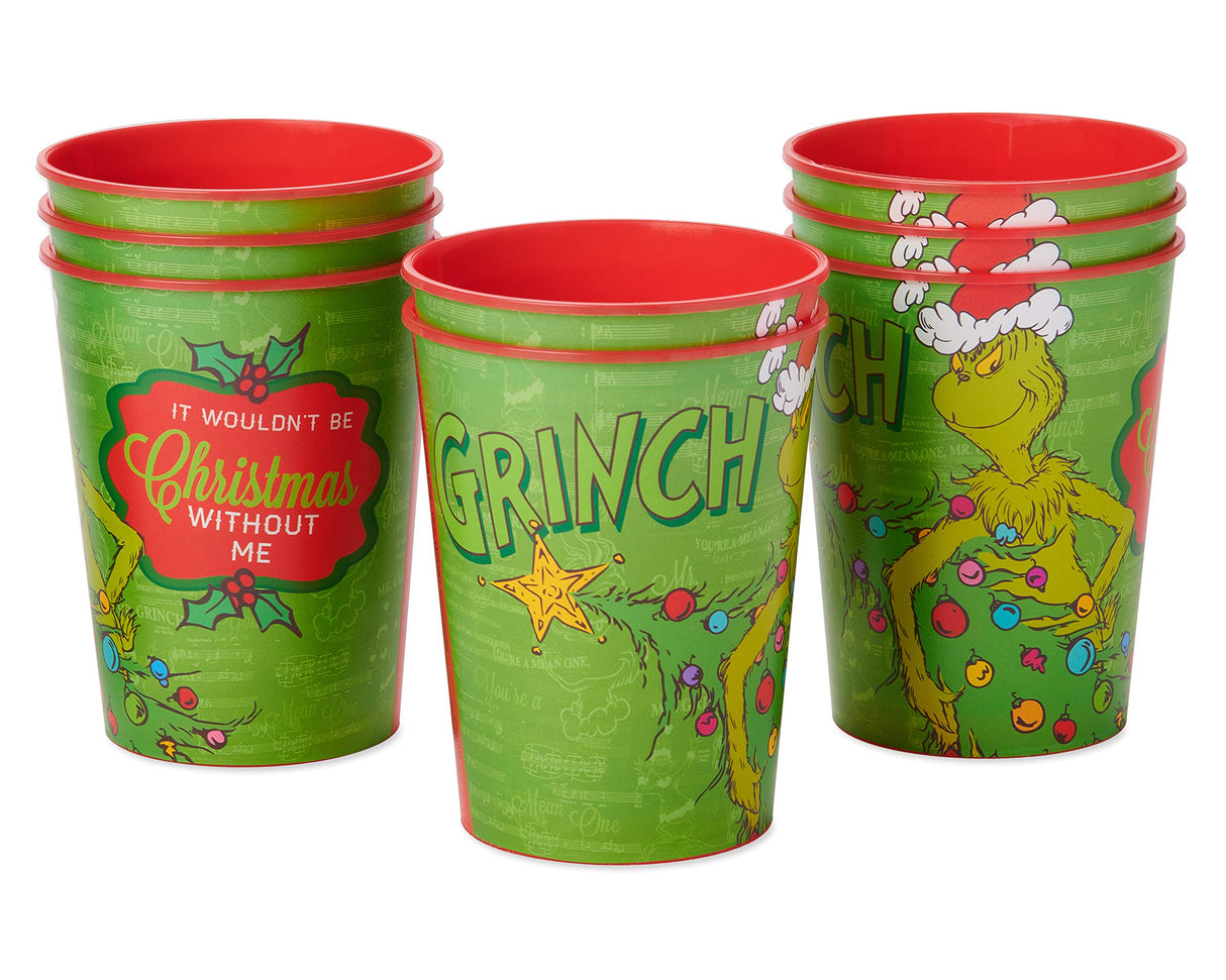 American Greetings 8-Count 16 oz. Reusable Plastic Cups, Santa and Snowman Christmas Party Supplies