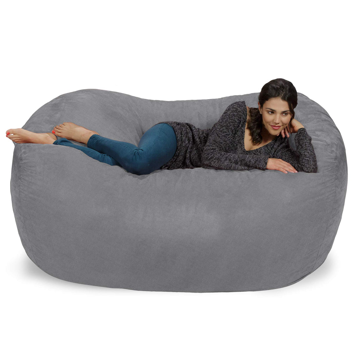 Chill Sack Bean Bag Chair: Huge 6' Memory Foam Furniture Bag and Large Lounger - Big Sofa with Soft Micro Fiber Cover - Red Furry