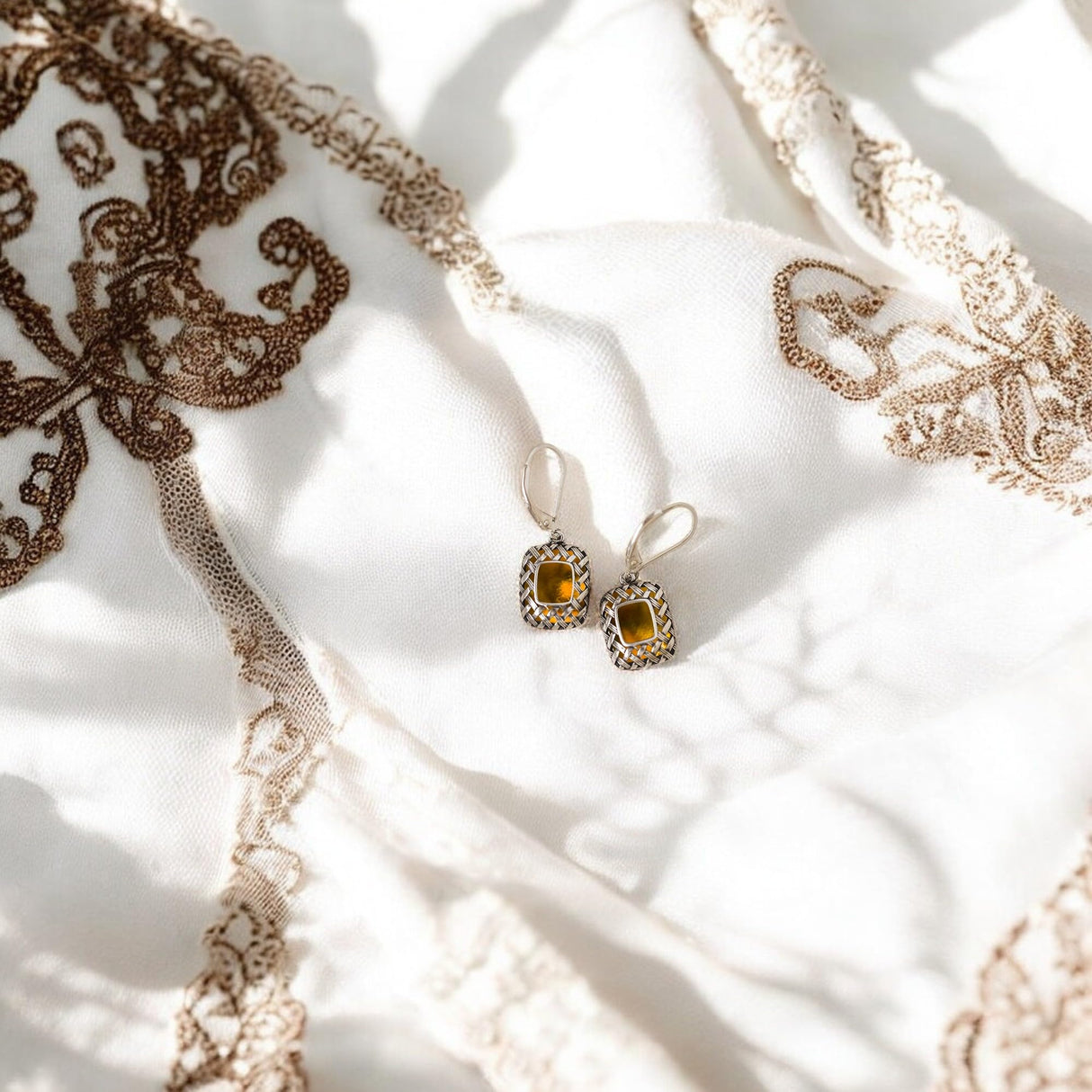 Bottled Up Designs Handmade Vintage Quilted Square Leverback Earrings, Sterling Silver, Eco Friendly, Made in USA, Birthday Gifts, Mothers Day, Women (Cobalt)