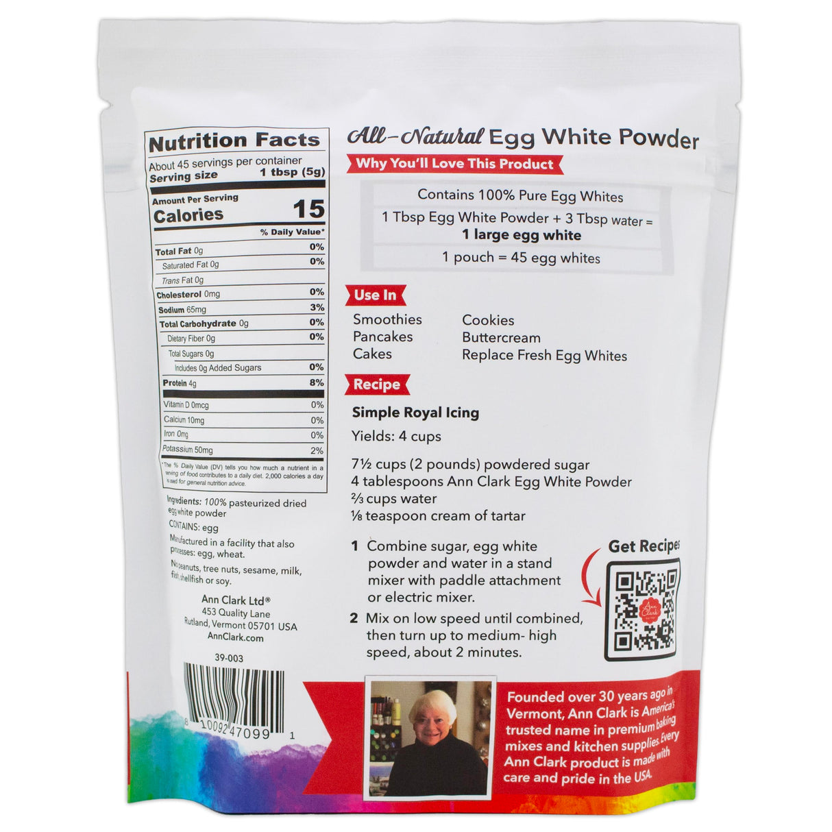 Ann Clark All Natural 100% Egg White Powder Made in USA, 8 oz.