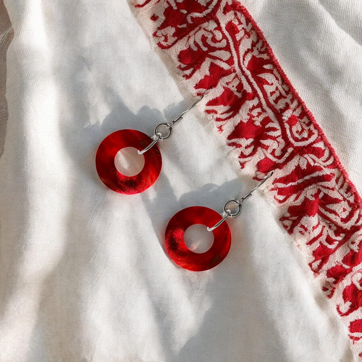 Bottled Up Designs Handmade Glass Hoop Earrings, Recycled Vintage Glass, Sterling Silver, Eco Friendly, Made in USA, Mothers Day, Women, Anniversary (Red 1940s Beer Bottle)