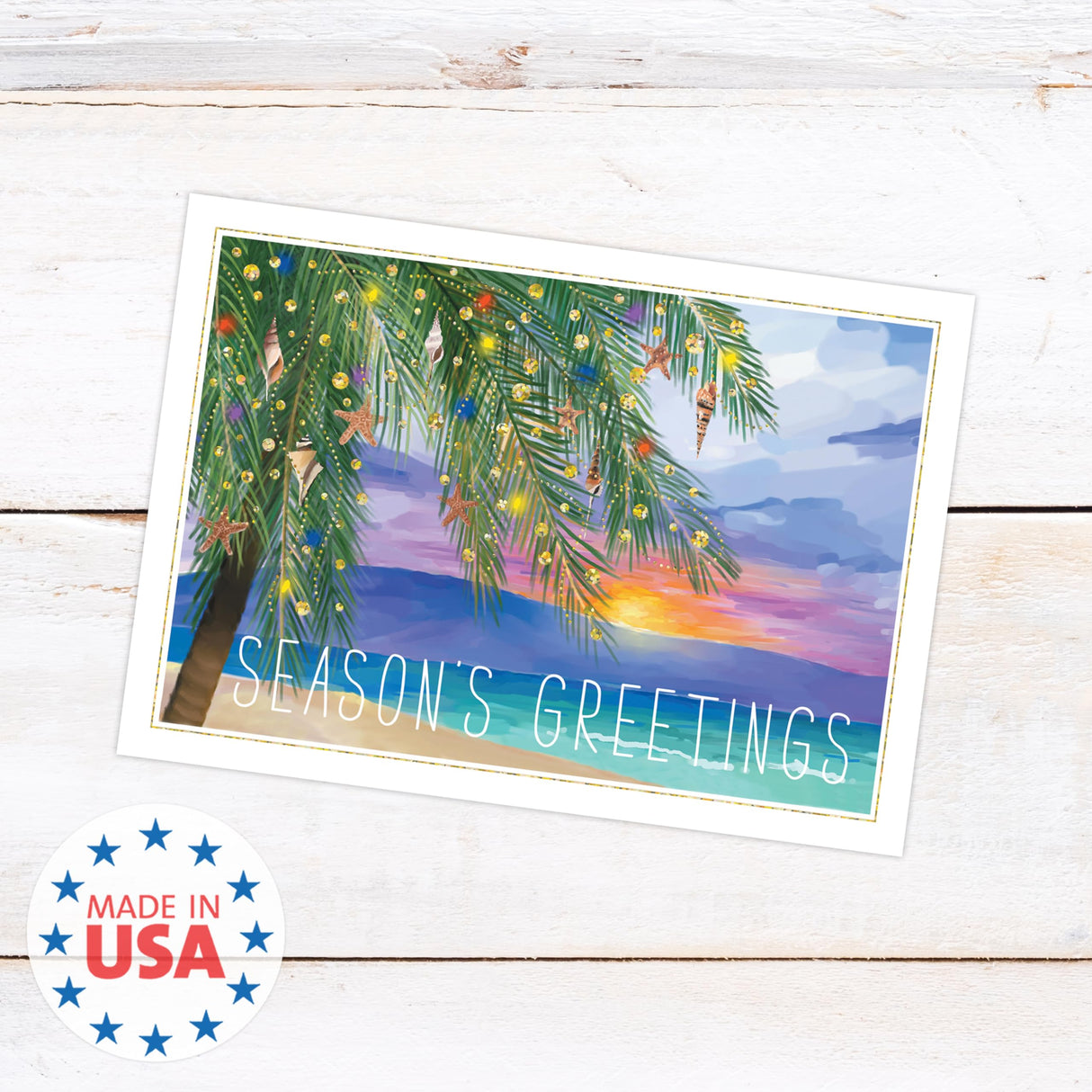 Masterpiece Sparkling Santa Christmas Cards / 16 Festive Holiday Cards Set With White Envelopes / 5 5/8" x 7 7/8" Winter Gold Foil Greeting Cards With Inside Verse/Made In The USA