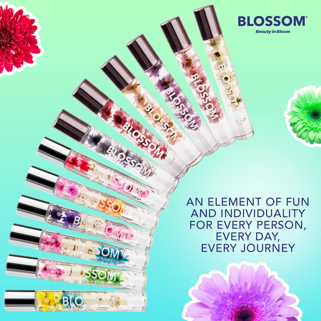Blossom Roll on Perfume Oil for Women, Alcohol Free Rollerball Perfume with Essential Oil, Infused with Real Flowers, Made in USA, 0.20 oz (Lemon, Bergamot, Violet, White Musk), Cactus Flower