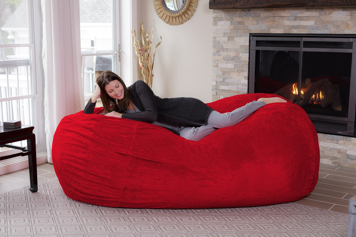 Chill Sack Memory Foam Bean Bag Lounger, 7.5-Feet, Red Furry