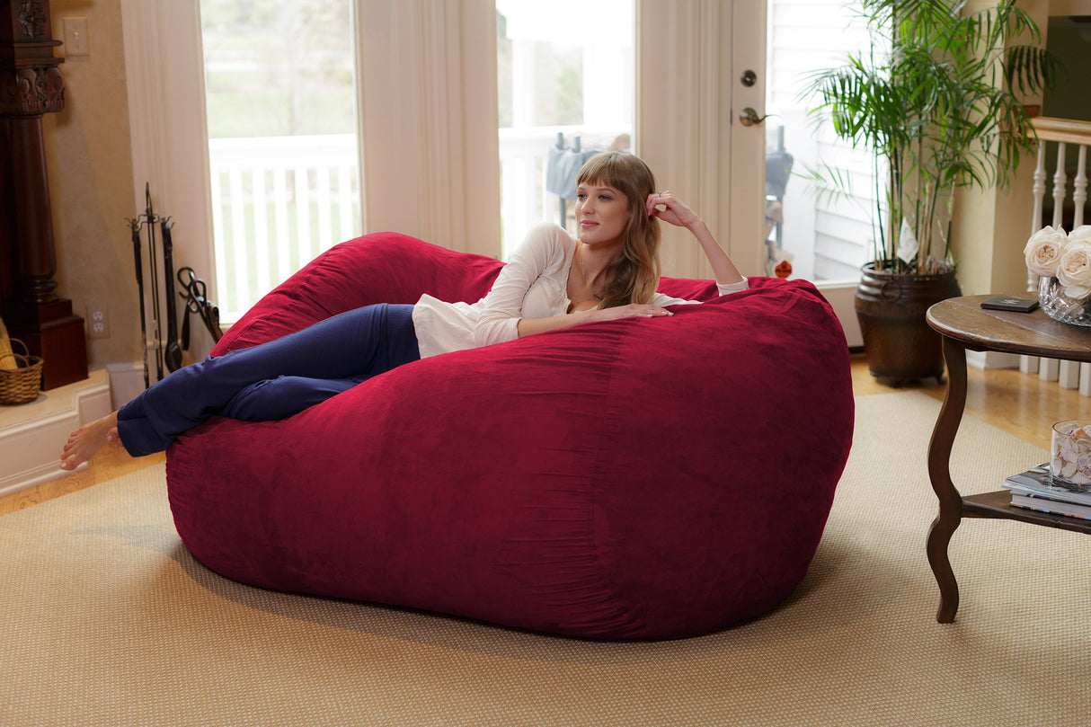 Chill Sack Bean Bag Chair: Huge 6' Memory Foam Furniture Bag and Large Lounger - Big Sofa with Soft Micro Fiber Cover - Red Furry