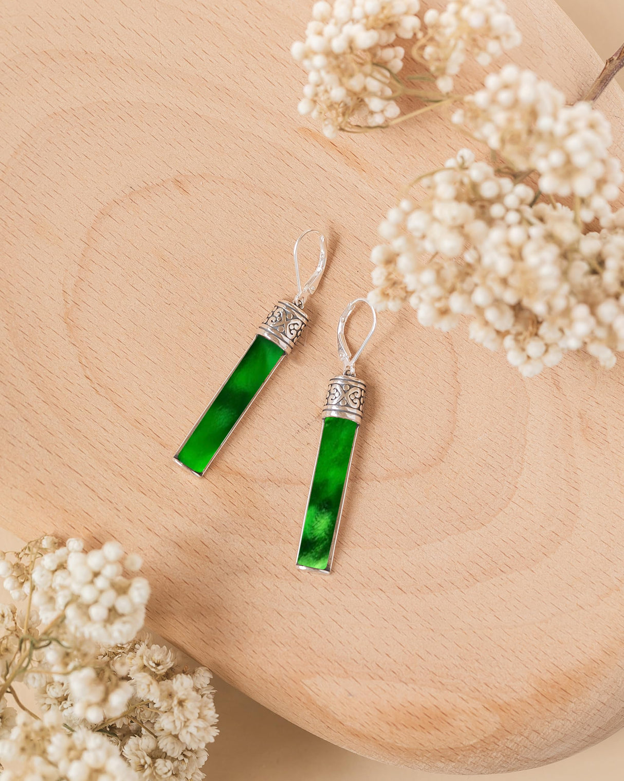 Recycled Antique Bottle and Dishware and Sterling Silver Bottoms Up Lever Back Earrings (Vintage Mason Jar)
