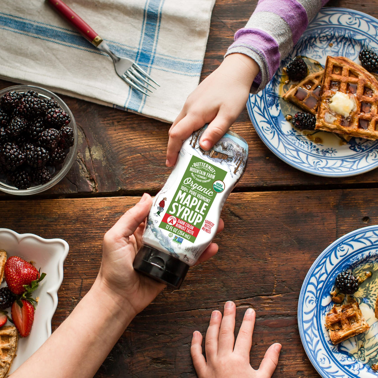 Butternut Mountain Farm Pure Vermont Maple Syrup, Organic, Grade A, Amber Rich, 12 oz, Easy Squeeze Bottle