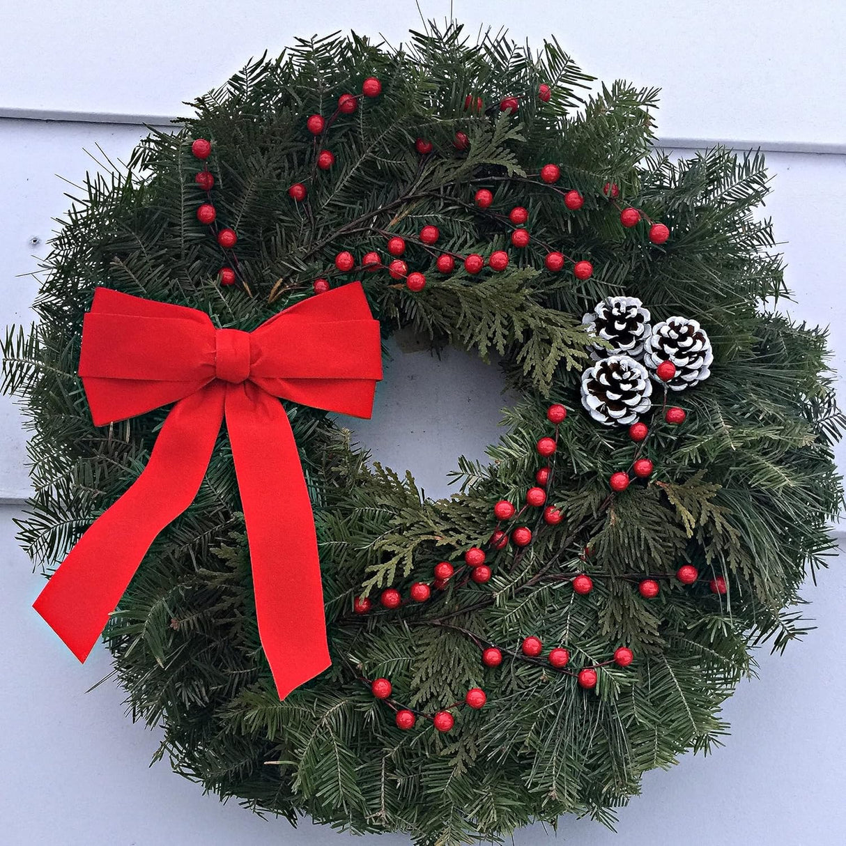 Jen's Wreaths Traditional 18 Inch Fresh Balsam Fir Christmas Wreath New 2021 Design by Sam McFadden Jr. Live Holiday Red Green White Brown 18inch Inch Diameter