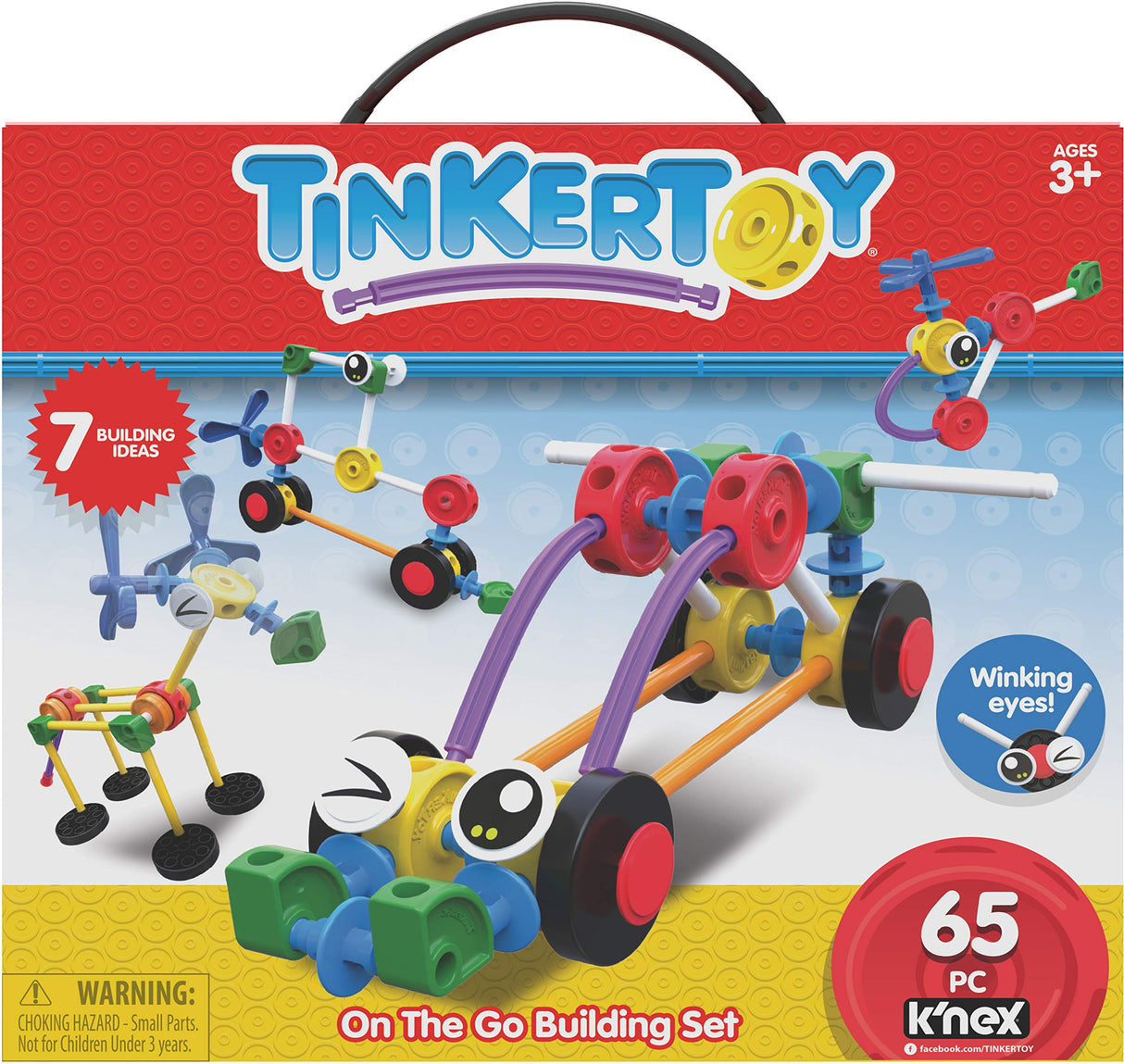 Tinkertoy On The Go Building Set - 65 Parts - Ages 3 & Up - Creative Preschool Toy (Packing may vary)