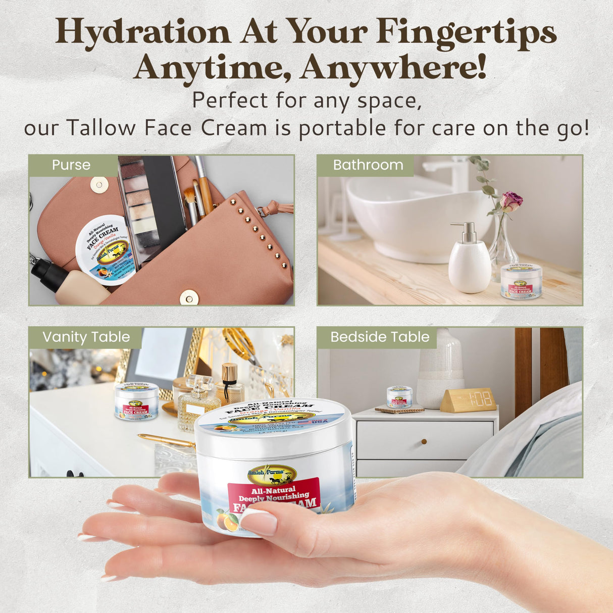 Amish Farms Tallow Face Cream - Handcrafted Beef Tallow for Skin Moisturizer Infused with Natural Ingredients, Orange & Vanilla Oils, 100% Grass-Fed Beef Tallow for Hydrated & Radiant Skin (50g Jar)