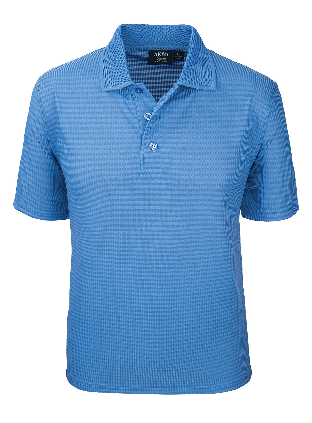 Akwa Made in USA Men's Dry Wicking Polo Shirt with Check Pattern and No-Curl Collar