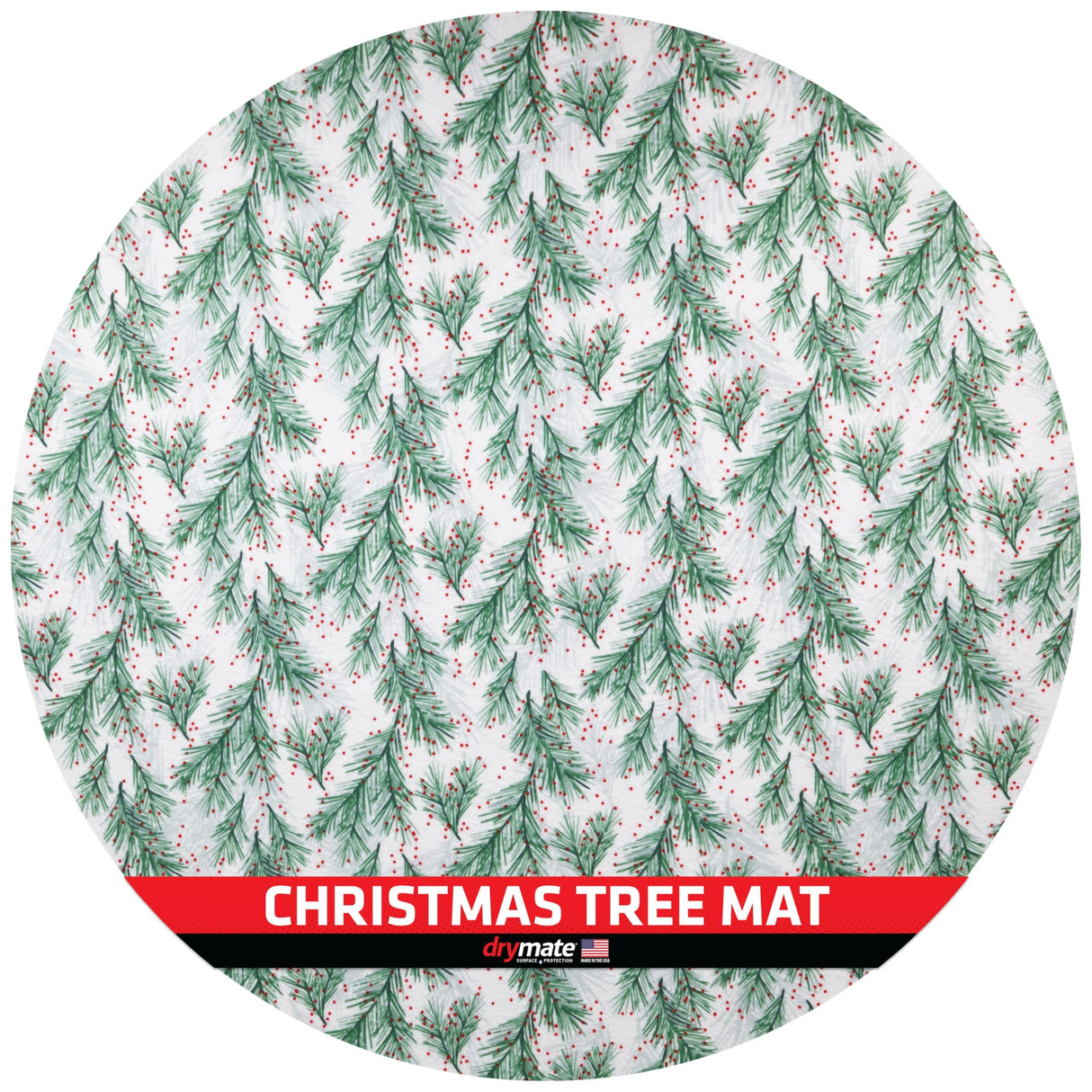 Drymate Christmas Tree Stand Mat (28”), Protects Floors from Spills and Scratches, Absorbent, Waterproof, Machine Washable, Durable, (Made in The USA)(Holiday Sprinkled Spruce)