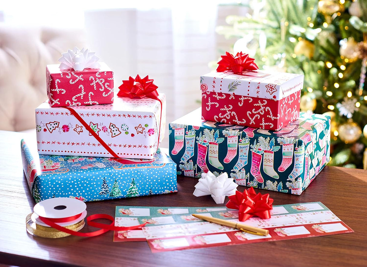 American Greetings 120 sq. ft. Christmas Wrapping Paper Set, Kathy Davis Designs (4 Rolls 30 in. x 12 ft., 7 Bows, 30 Gift Tags)