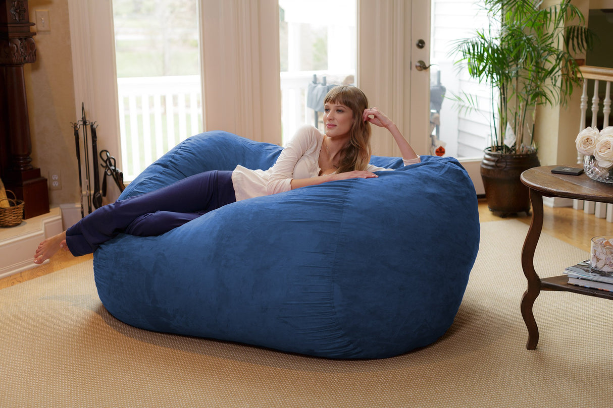 Chill Sack Bean Bag Chair: Huge 6' Memory Foam Furniture Bag and Large Lounger - Big Sofa with Soft Micro Fiber Cover - Red Furry