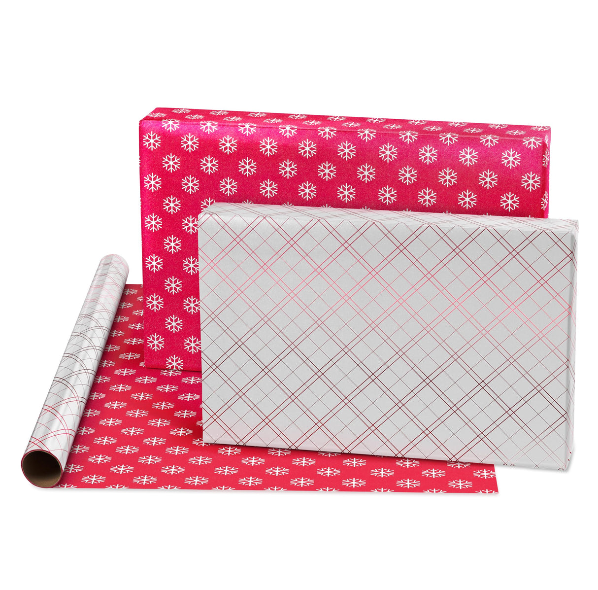 American Greetings 120 sq. ft. Pink Christmas Wrapping Paper Set, Red and Pink (4 Rolls 30 in. x 12 ft., 7 Bows, 30 Gift Tags)