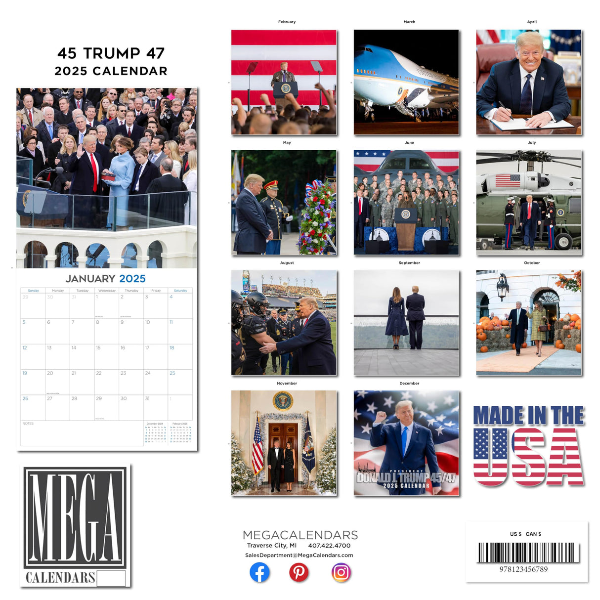 Trump Calendar 2025 Donald Trump Gifts 45 47 President Monthly Wall Calender 12 Month - MAGA - Made In The USA