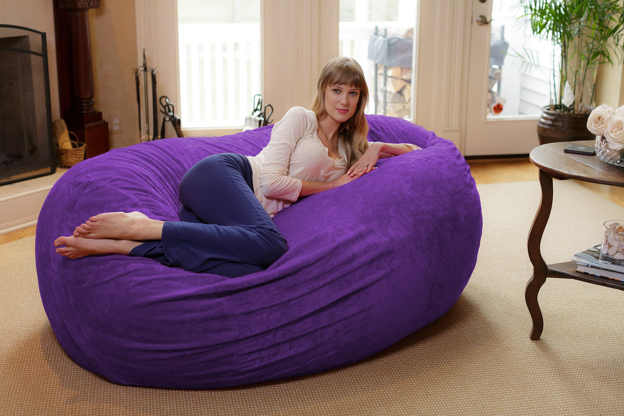 Chill Sack Bean Bag Chair: Huge 6' Memory Foam Furniture Bag and Large Lounger - Big Sofa with Soft Micro Fiber Cover - Red Furry