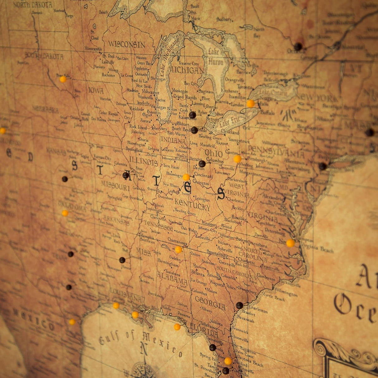 Push Pin USA Travel Map- Golden Aged - Made in Ohio, USA!