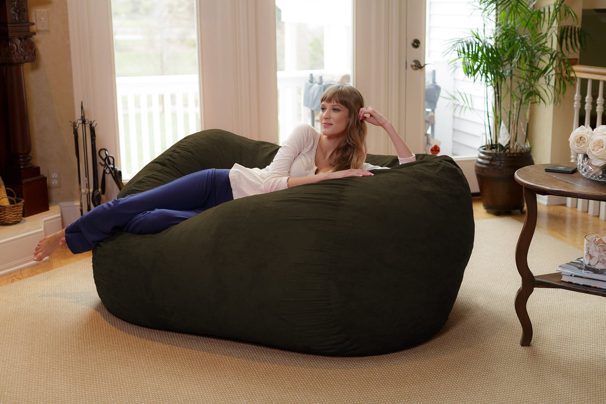Chill Sack Bean Bag Chair: Huge 6' Memory Foam Furniture Bag and Large Lounger - Big Sofa with Soft Micro Fiber Cover - Red Furry