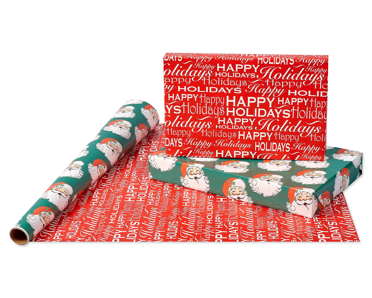 American Greetings 120 sq. ft. Vintage Christmas Wrapping Paper Bundle, Gingerbread, Ornaments, Peppermints (3 Extra Wide Rolls 40 in. x 12 ft.)