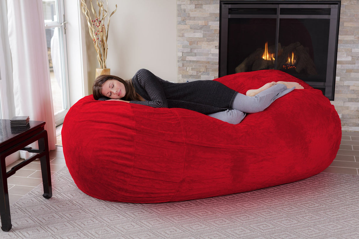 Chill Sack Memory Foam Bean Bag Lounger, 7.5-Feet, Red Furry