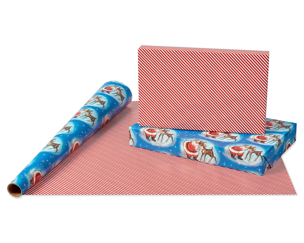 American Greetings 120 sq. ft. Vintage Christmas Wrapping Paper Bundle, Gingerbread, Ornaments, Peppermints (3 Extra Wide Rolls 40 in. x 12 ft.)