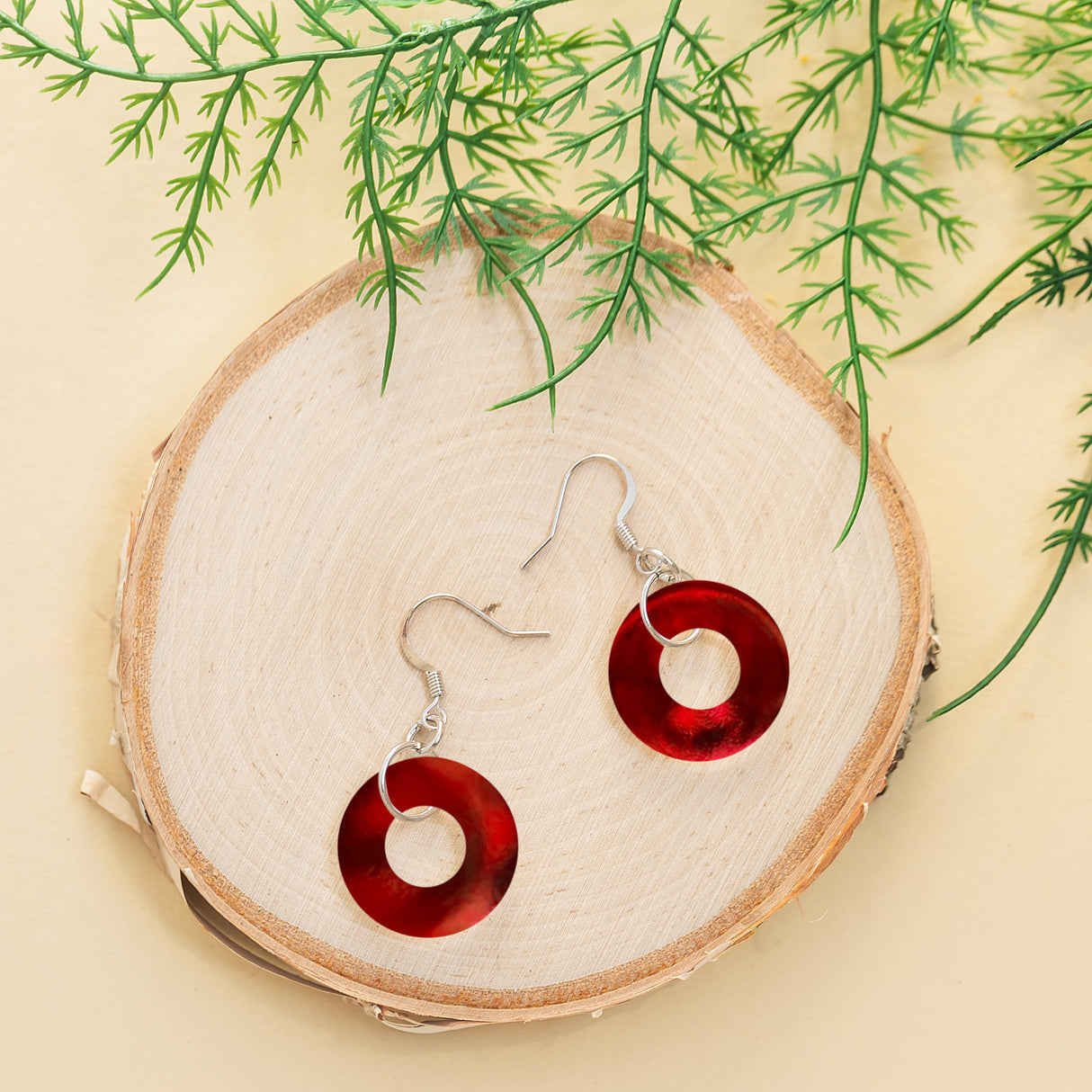 Bottled Up Designs Handmade Glass Hoop Earrings, Recycled Vintage Glass, Sterling Silver, Eco Friendly, Made in USA, Mothers Day, Women, Anniversary (Red 1940s Beer Bottle)