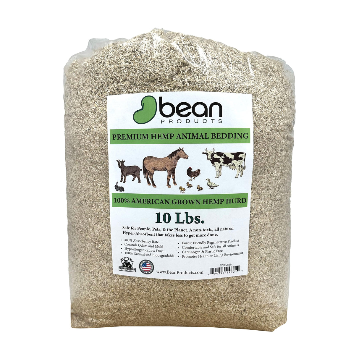 Hemp Chicken and Animal Bedding 8 Lbs of Natural Ground Hurds - SUPER ABSORBENT- DUST FREE- for your CHICKENS, Horse, Rabbit, Reptile, Hamster, Cage Coop or CAT LITTER - USA Grown - Carbon Negative