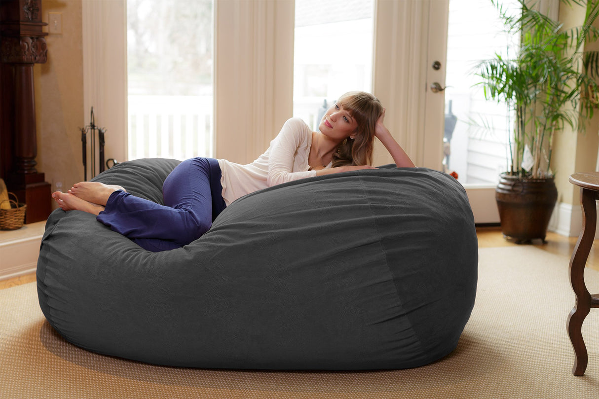 Chill Sack Bean Bag Chair: Huge 6' Memory Foam Furniture Bag and Large Lounger - Big Sofa with Soft Micro Fiber Cover - Red Furry