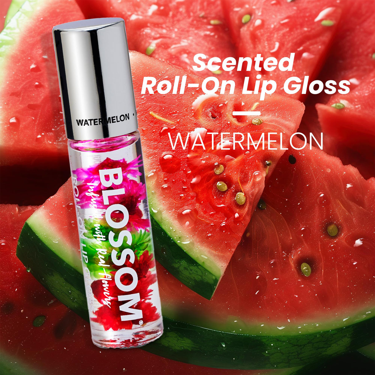 Blossom Scented Roll on Lip Gloss, Infused with Real Flowers, Made in USA, 0.20 fl. oz./5.9ml, Watermelon