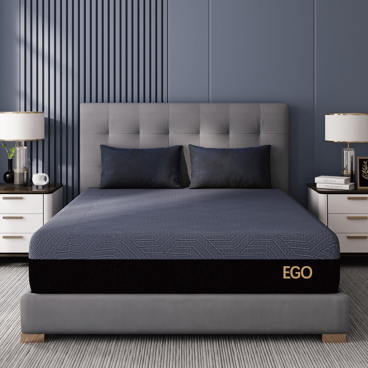 EGOHOME 14 Inch Queen Memory Foam Mattress for Back Pain, Cooling Gel Bed in a Box, Made in USA, CertiPUR-US Certified, Therapeutic Medium Mattress, 60x80x14 Black