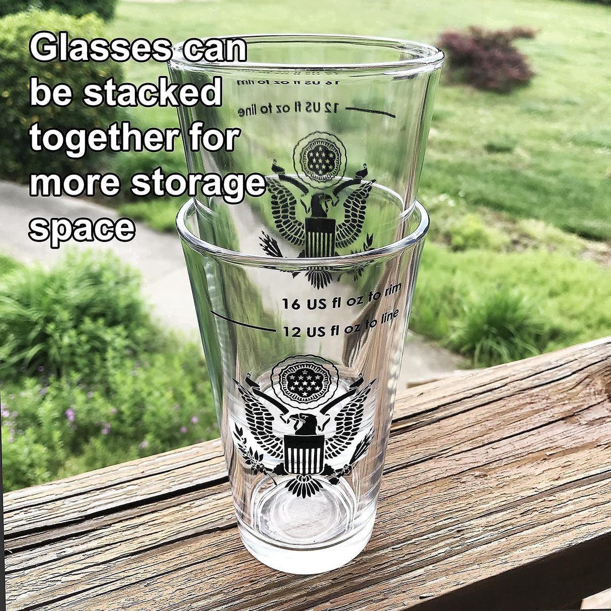 B53 Nucleated Beer Pint Glasses, Better Head Retention, Drinking, Aroma and Flavor, All-American Patriotic 16 Ounce Stackable Pint Craft Beer Glass Tumbler Set of 4