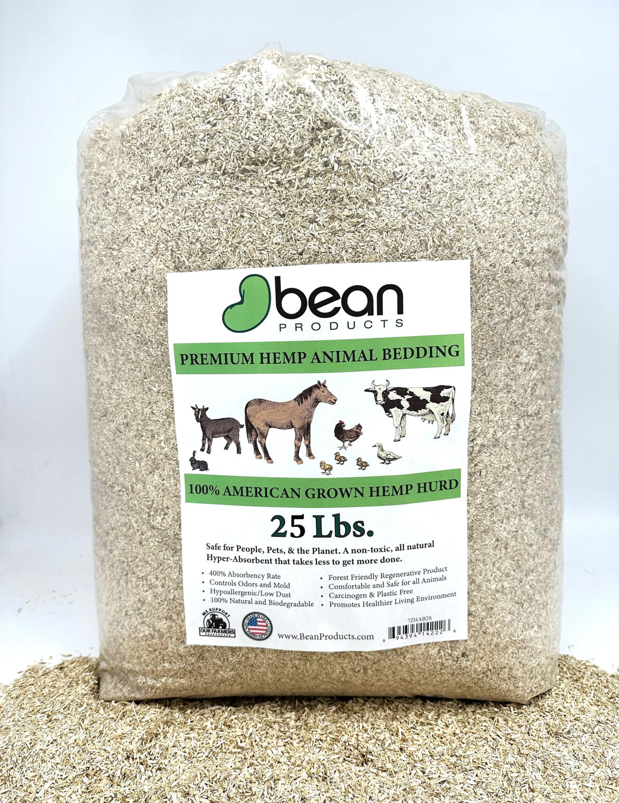 Hemp Chicken and Animal Bedding 8 Lbs of Natural Ground Hurds - SUPER ABSORBENT- DUST FREE- for your CHICKENS, Horse, Rabbit, Reptile, Hamster, Cage Coop or CAT LITTER - USA Grown - Carbon Negative